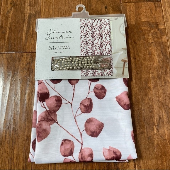 Shower Curtain Set with hooks watercolor leaves NEW - Picture 1 of 9
